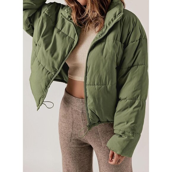 Women's Quilted Puffer Jacket Long Sleeve Full Zip Casual Winter Coat - Picture 8 of 8